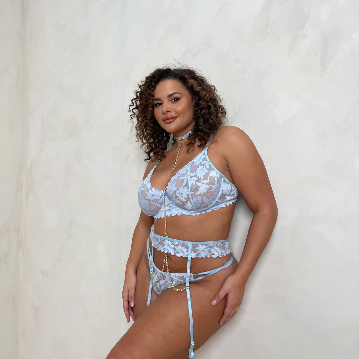 LUX Autumn Choker Bra & Suspender Set
