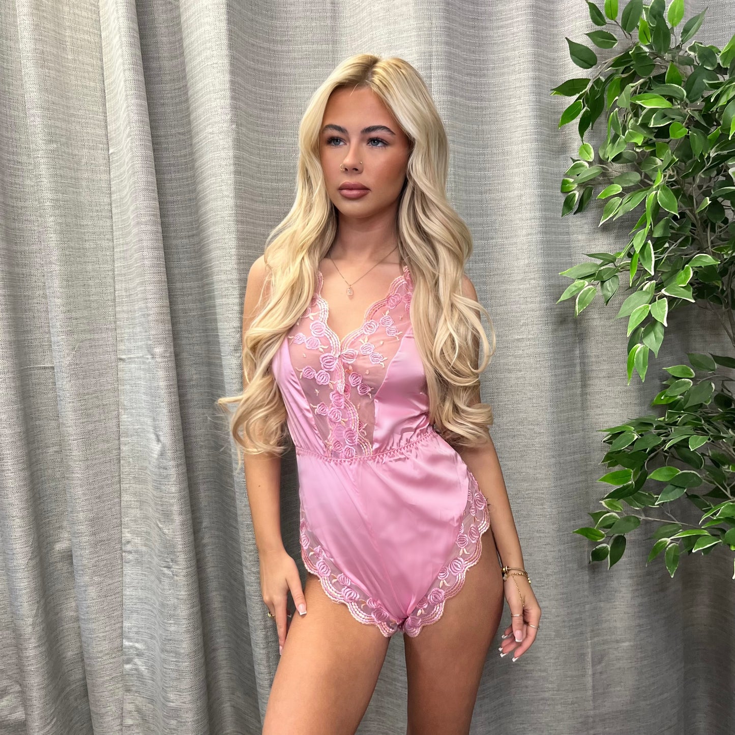 Nora Lace Trim Satin Playsuit