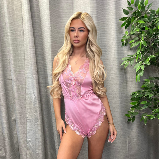 Nora Lace Trim Satin Playsuit