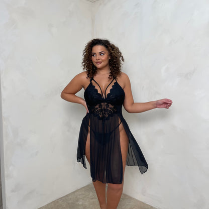 Alexia Split Thigh Lace Babydoll with Thong