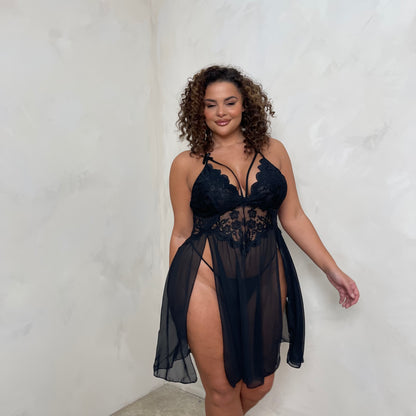 Alexia Split Thigh Lace Babydoll with Thong