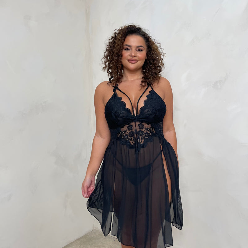 Alexia Split Thigh Lace Babydoll with Thong