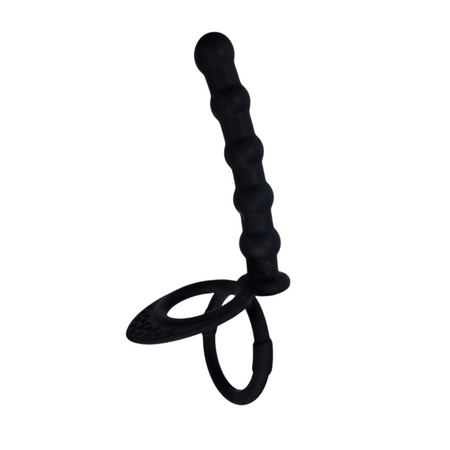 black ribbed adult toy for couples. man or woman strap on anal dildo.