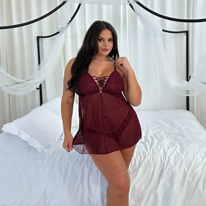 Linda Deep Wine Red Babydoll