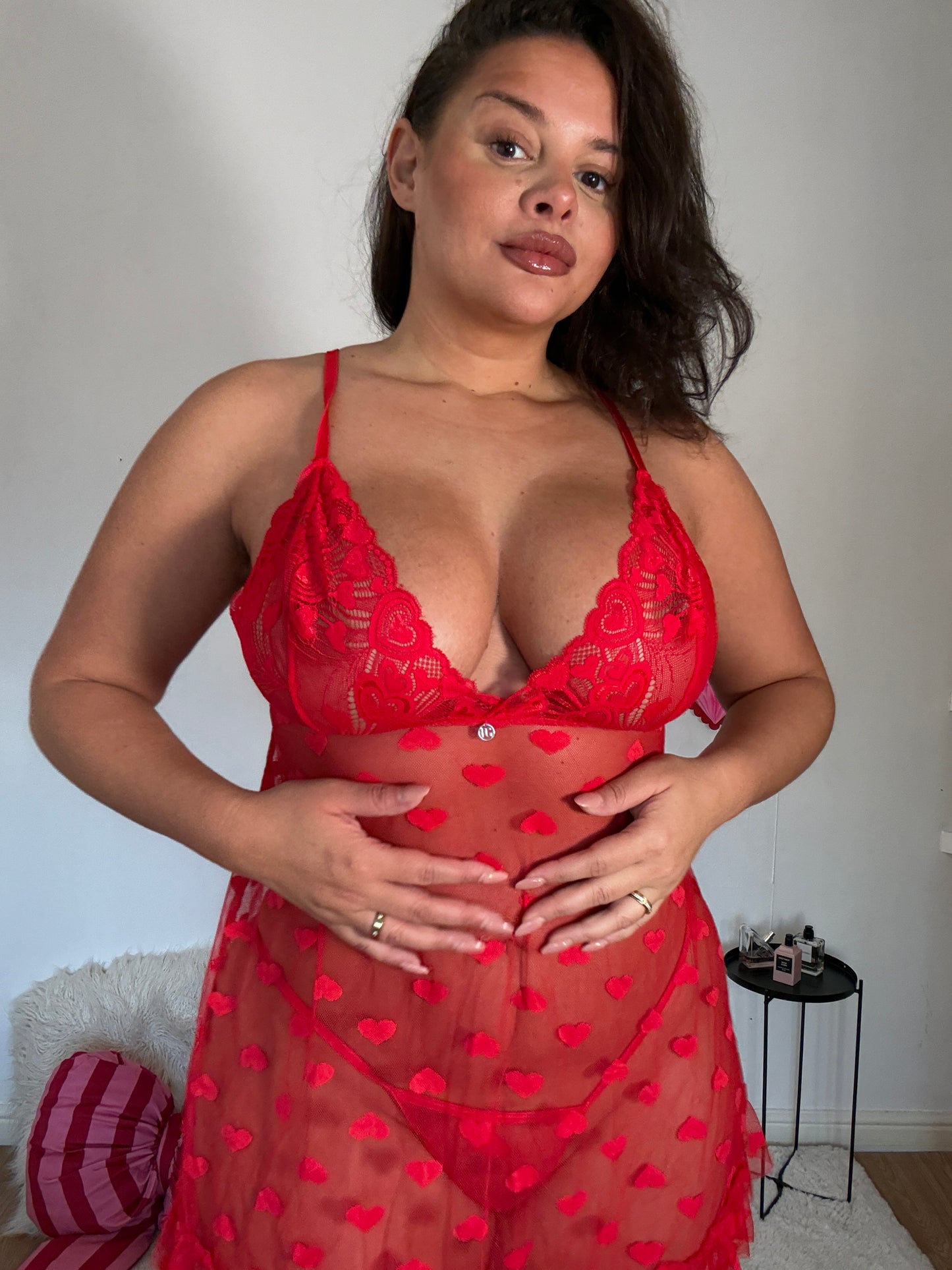 Erin Heart Pattern Babydoll & Matching Thong