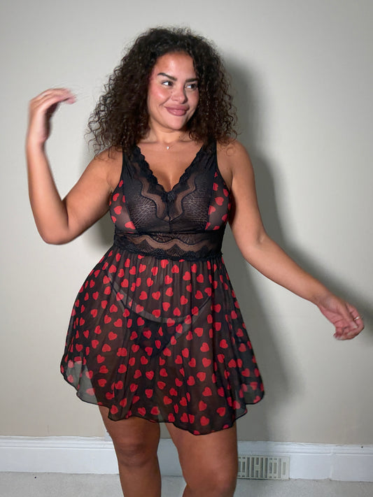 Wallis Heart Print Babydoll and matching Thong
