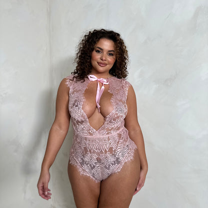 LUX Pippa Lace Plunge Body with Ribbon Detail
