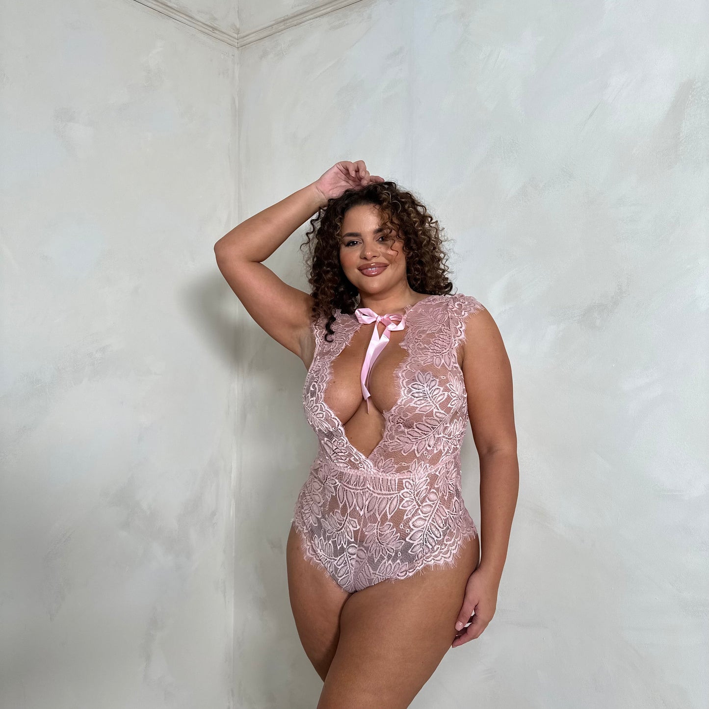 LUX Pippa Lace Plunge Body with Ribbon Detail
