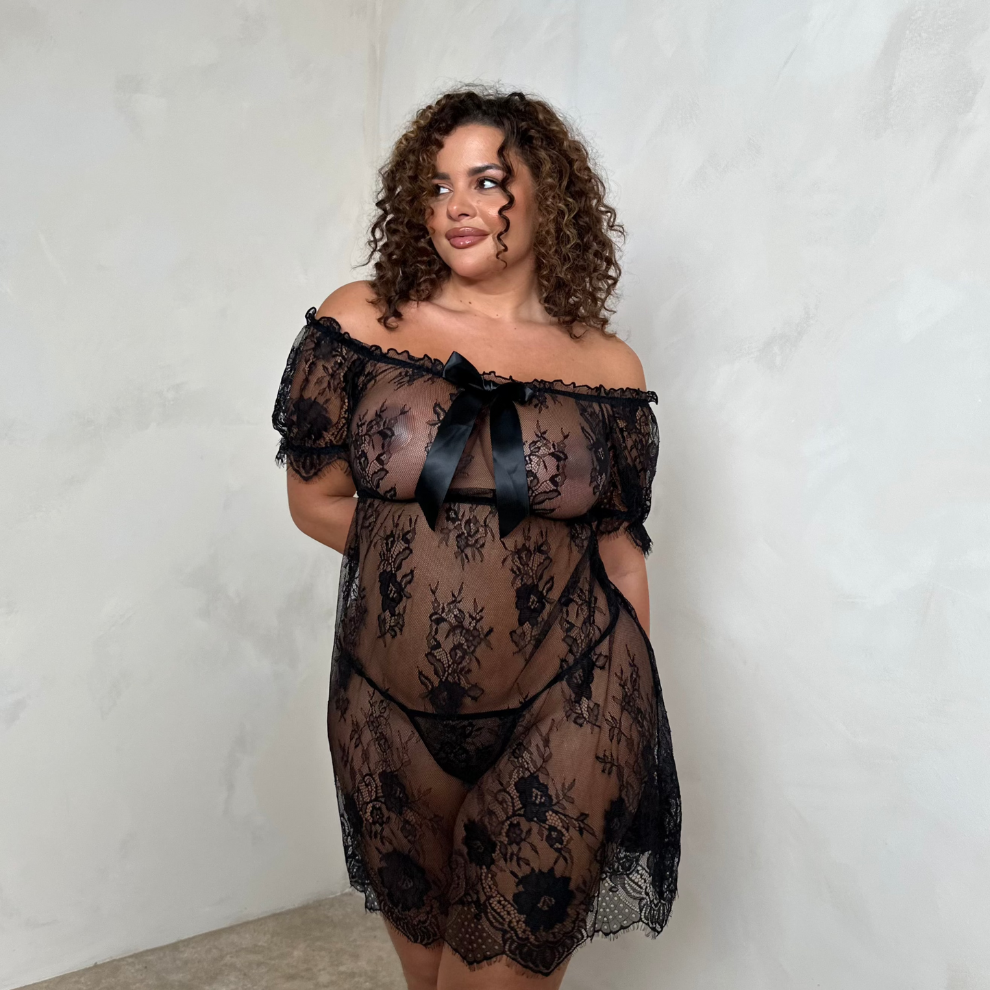 Alva Off The Shoulder Babydoll & Thong Set