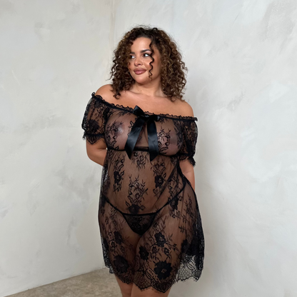 Alva Off The Shoulder Babydoll & Thong Set