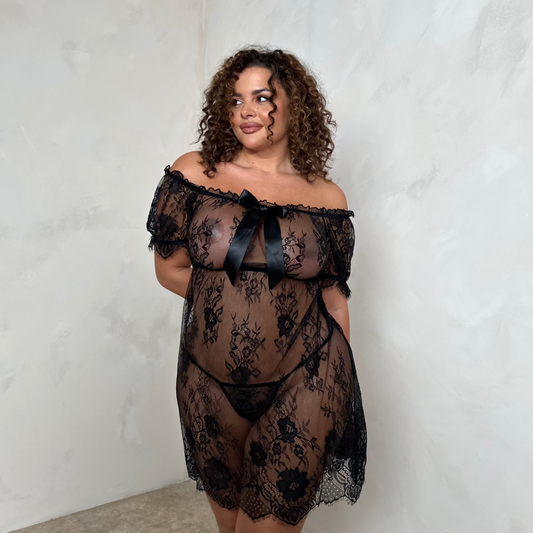 Alva Off The Shoulder Babydoll & Thong Set