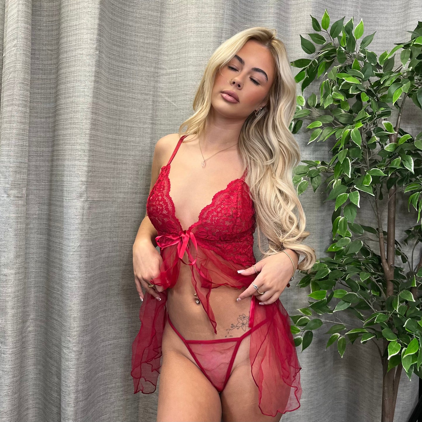 Lauren Open Front Sheer Babydoll & Matching Thong