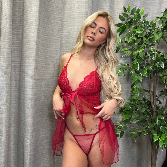 Lauren Open Front Sheer Babydoll & Matching Thong