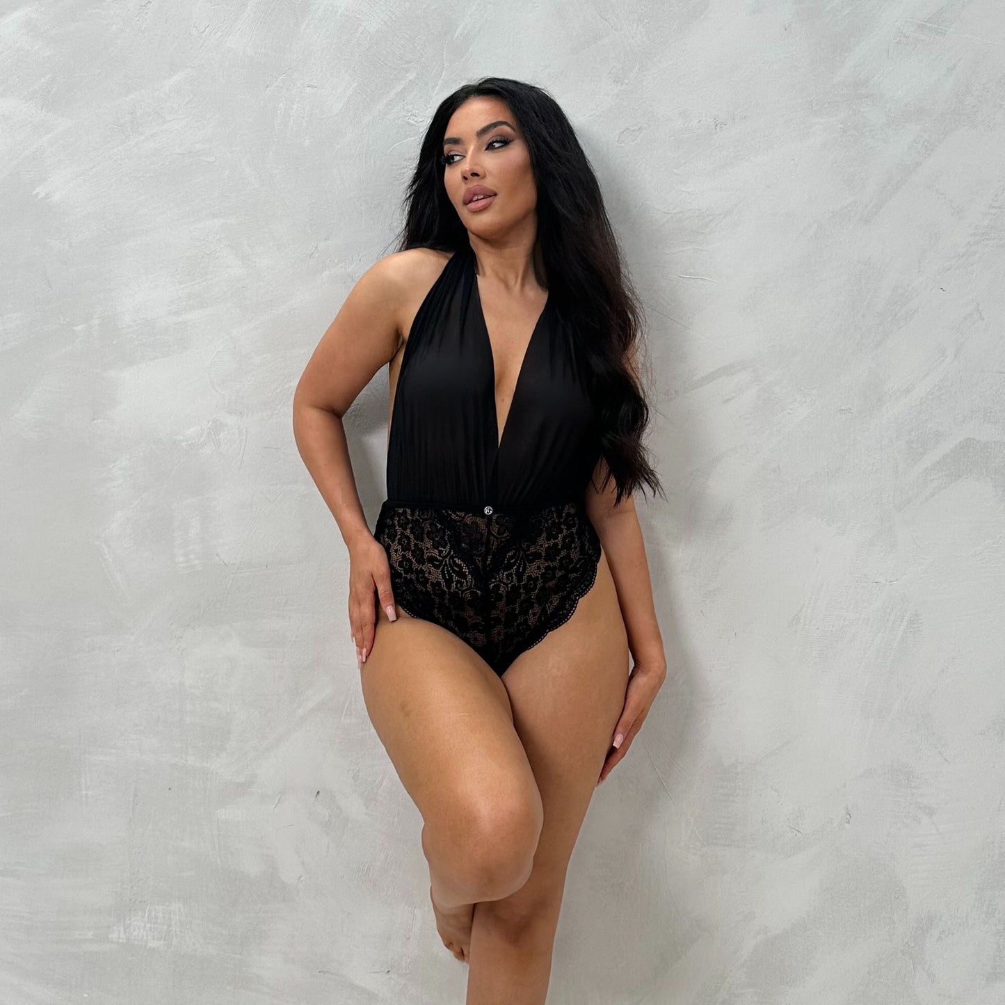 Makayla Plunge Halter-neck Sheer Body