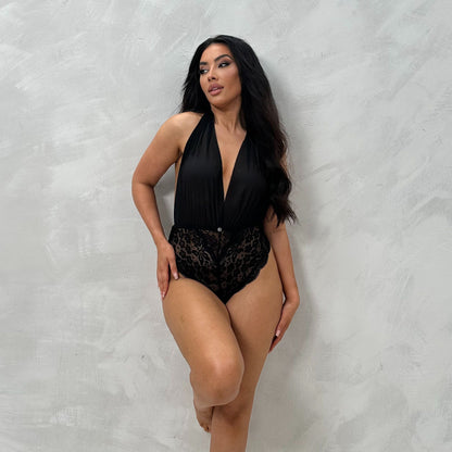 Makayla Plunge Halter-neck Sheer Body