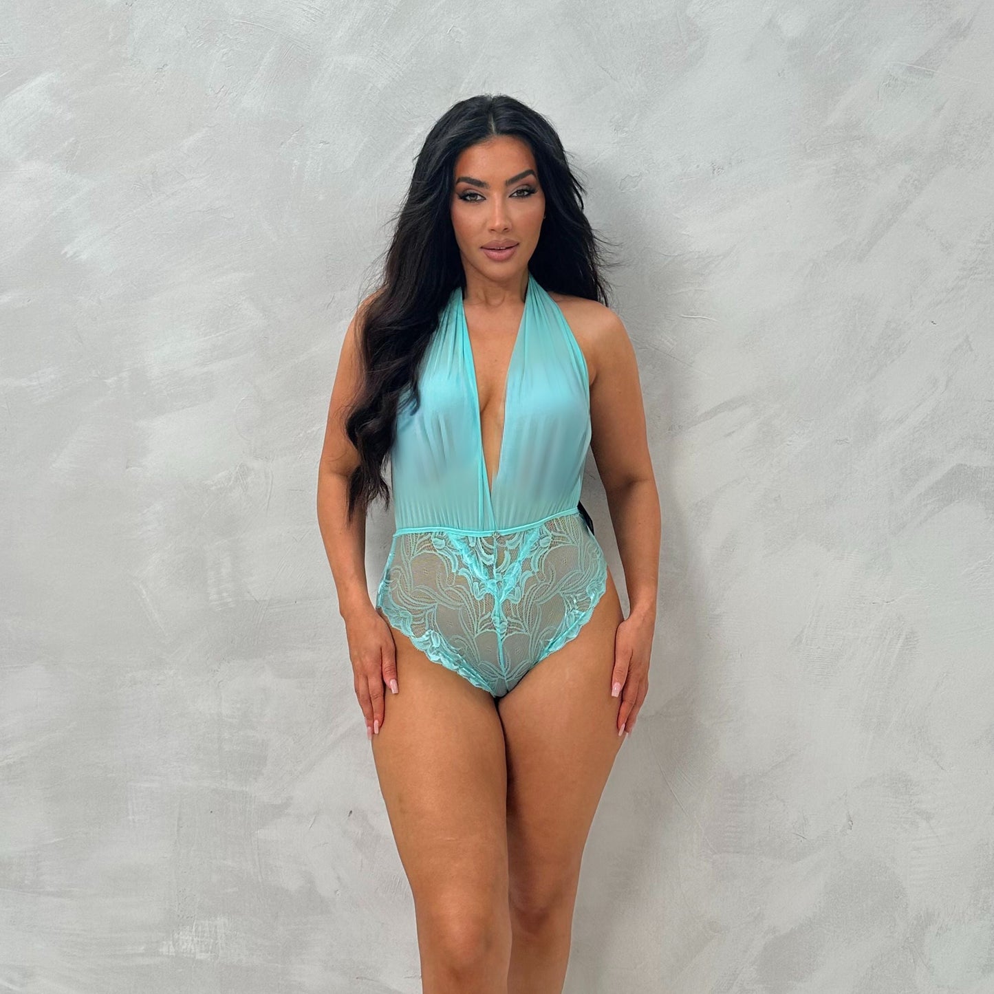 Makayla Plunge Halter-neck Sheer Body