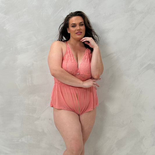 Coral Cross Back Lace Panel Body- Cotchless