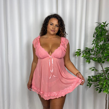 Julia Frill Trim Babydoll Set with Matching Thong