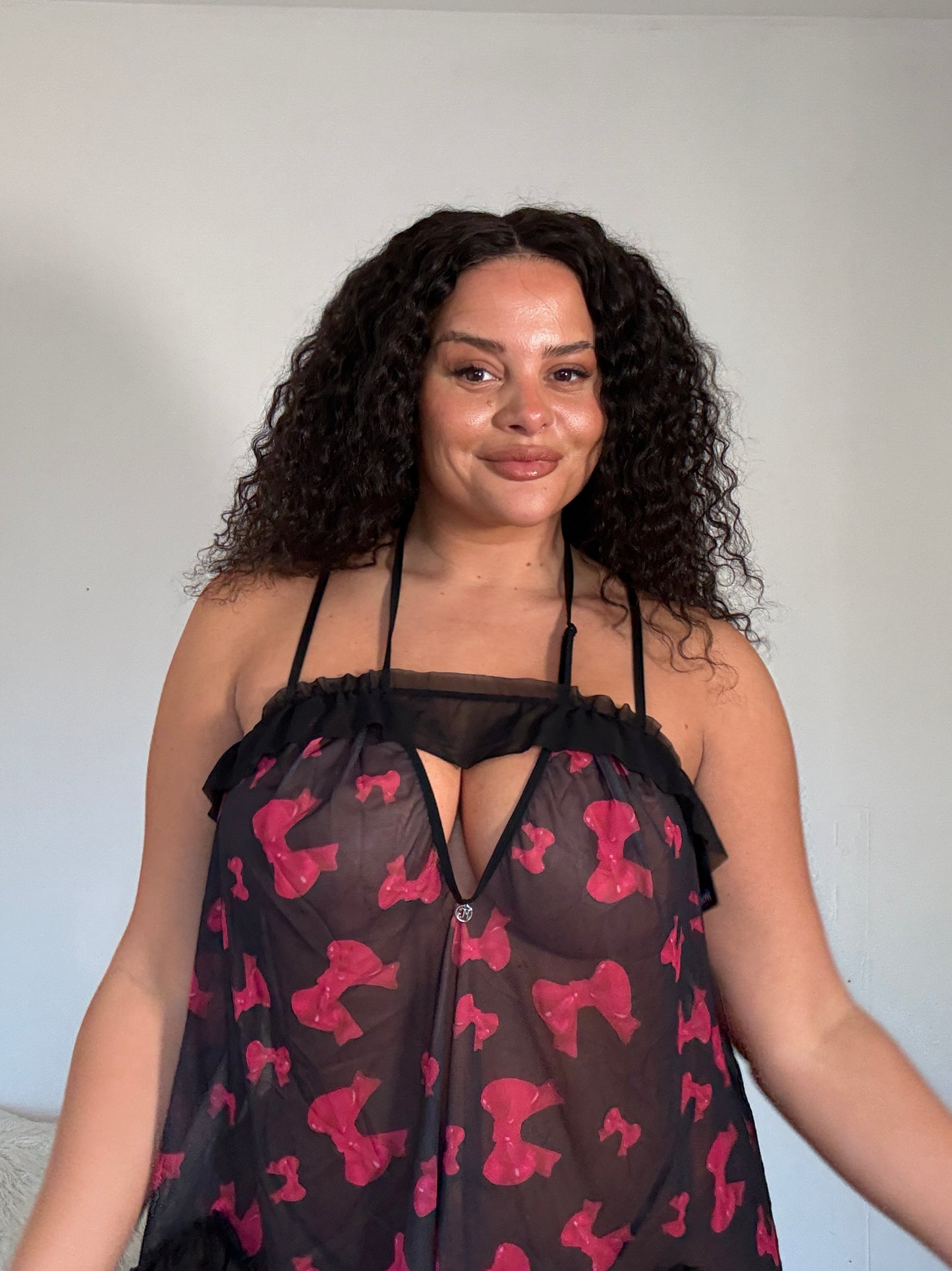 Riva Printed Bow Babydoll set with cut out detailing