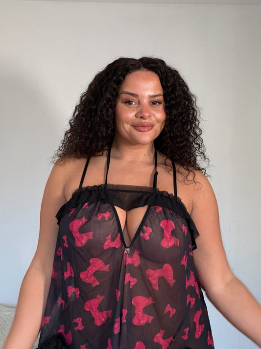 Riva Printed Bow Babydoll set with cut out detailing
