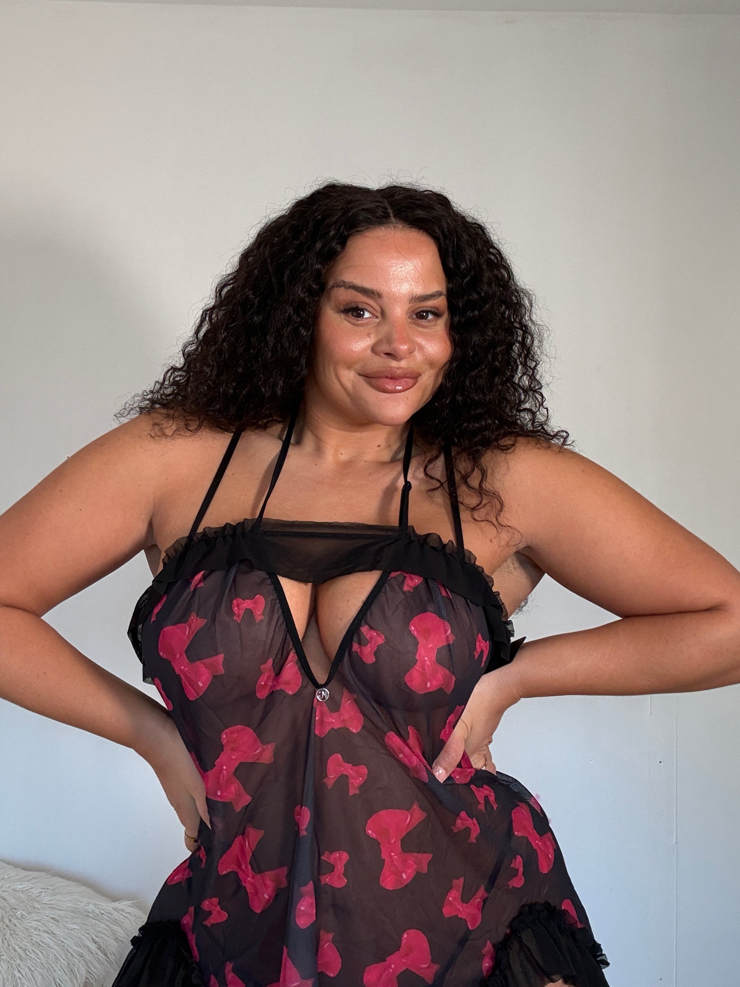 Riva Printed Bow Babydoll set with cut out detailing