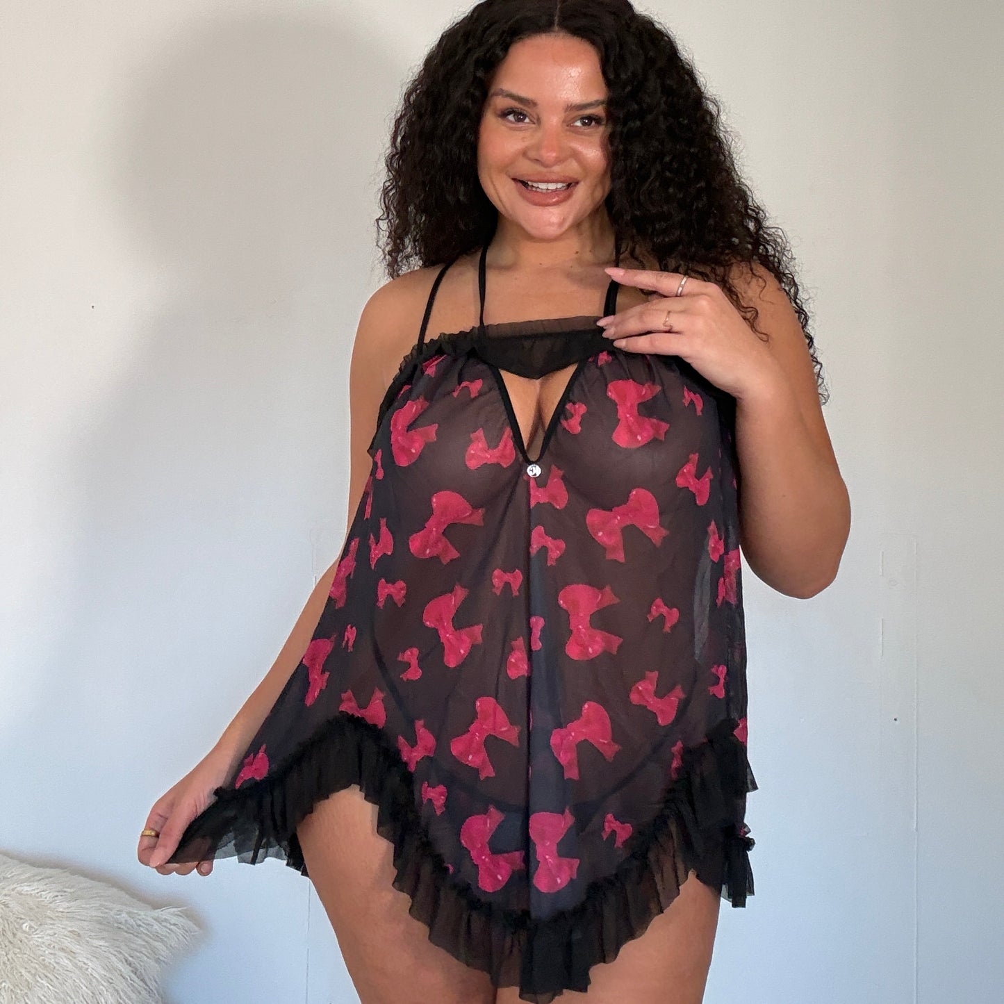 Riva Printed Bow Babydoll set with cut out detailing