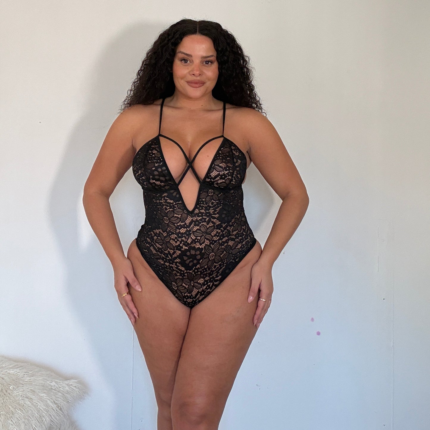 Ruth Cross Front Lace Thong Bodysuit