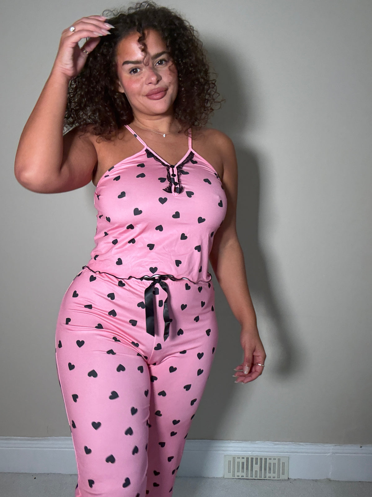 Came Here For Love Heart Print Pyjama Set