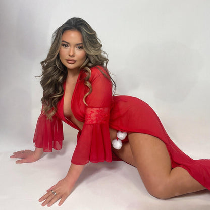 Mrs Claus Christmas Robe and PomPom Thong