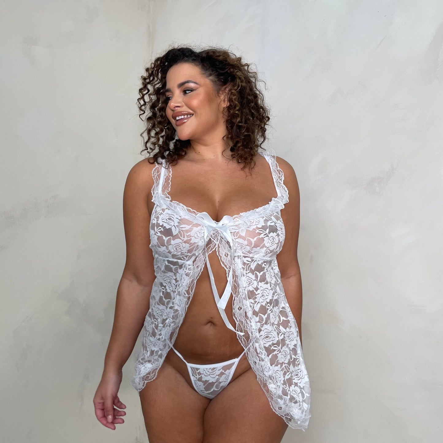 Esme Full Lace Open Front Babydoll & Tie Side Knickers