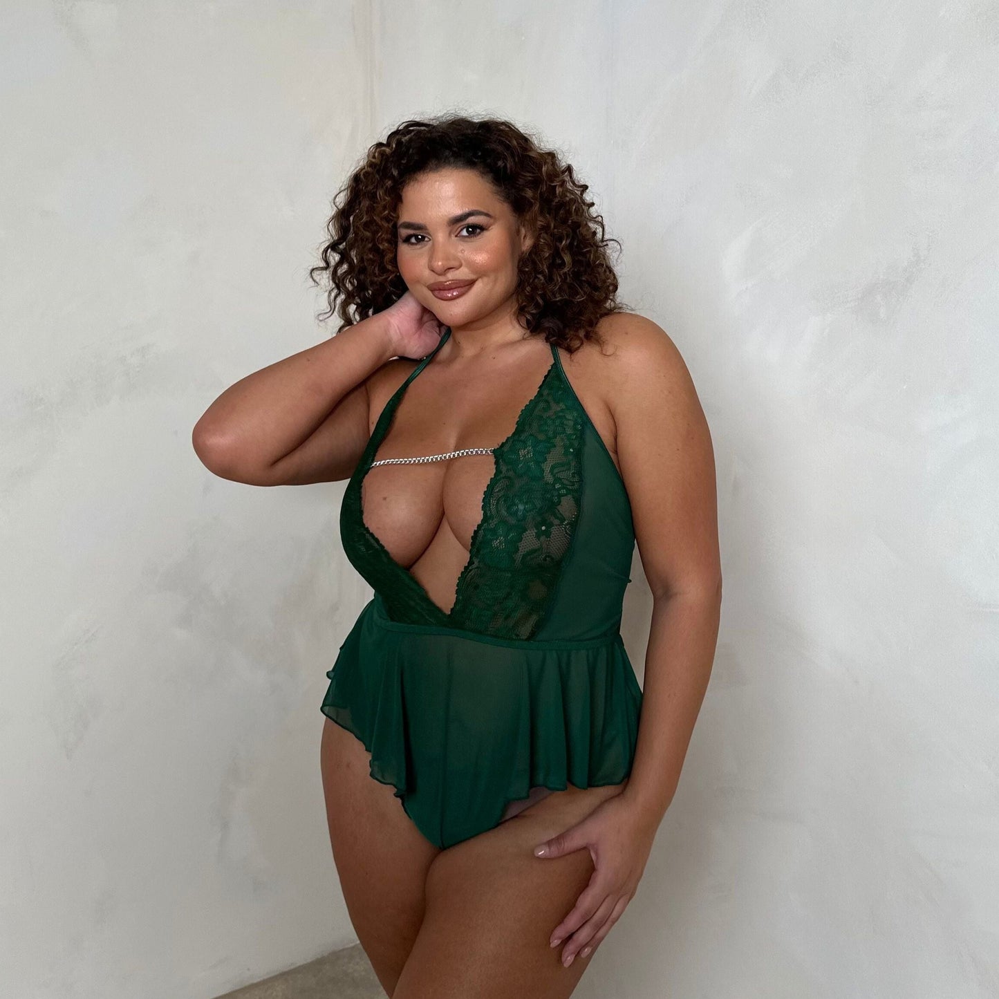 Hazel Chain Detail Skirted Bodysuit- Crotchless