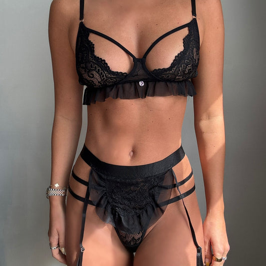 Erica Black Strappy Suspender Matching Set