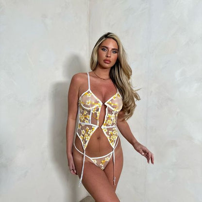 Iris Embroidered Corset and Thong set