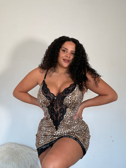Octavia Leopard print & Lace Panel Nightdress