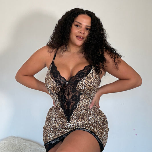 Octavia Leopard print & Lace Panel Nightdress