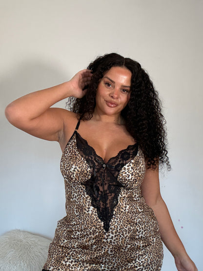 Octavia Leopard print & Lace Panel Nightdress