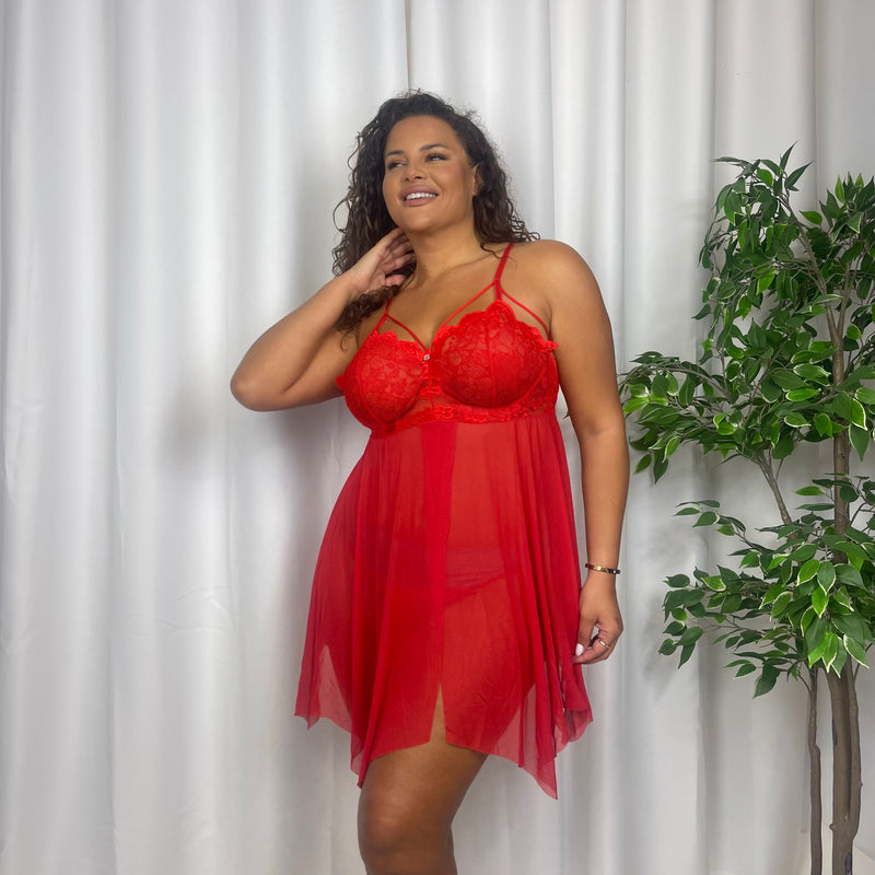 Freda Asymmetrical Babydoll Dress with Matching Thong