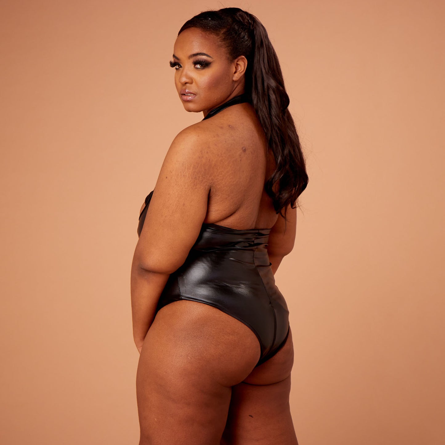 Jayla Soft PVC Peep Thong Body with Chain Detail