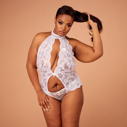 Alexis Lace Halter-neck Playsuit-Crotchless