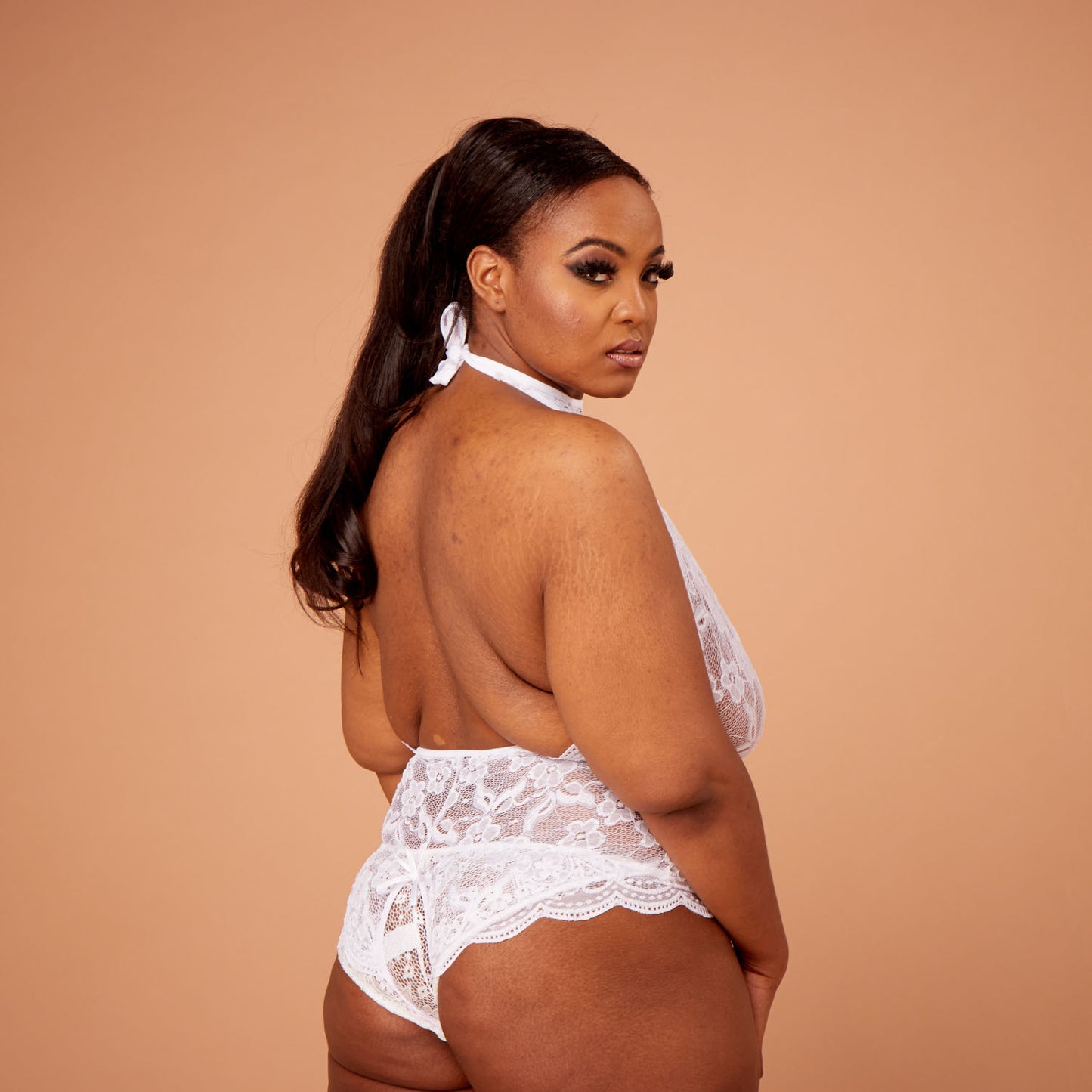 Alexis Lace Halter-neck Playsuit-Crotchless